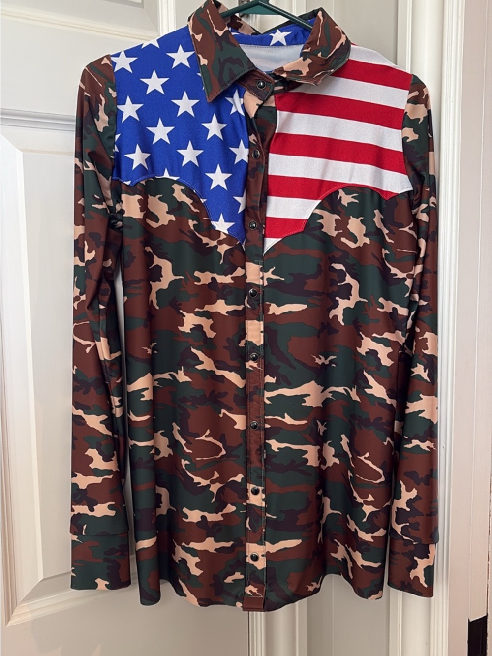 CB Branded custom Camo pullover fake Button-Up Shirt with American Flag Yoke